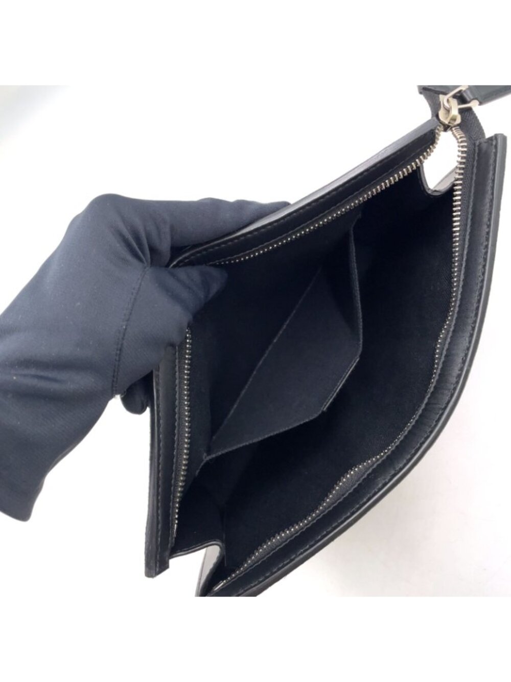 ★SOLD★ Gucci GG Supreme Webbing Line Leather Black Clutch Silver - Picture 5 of 15